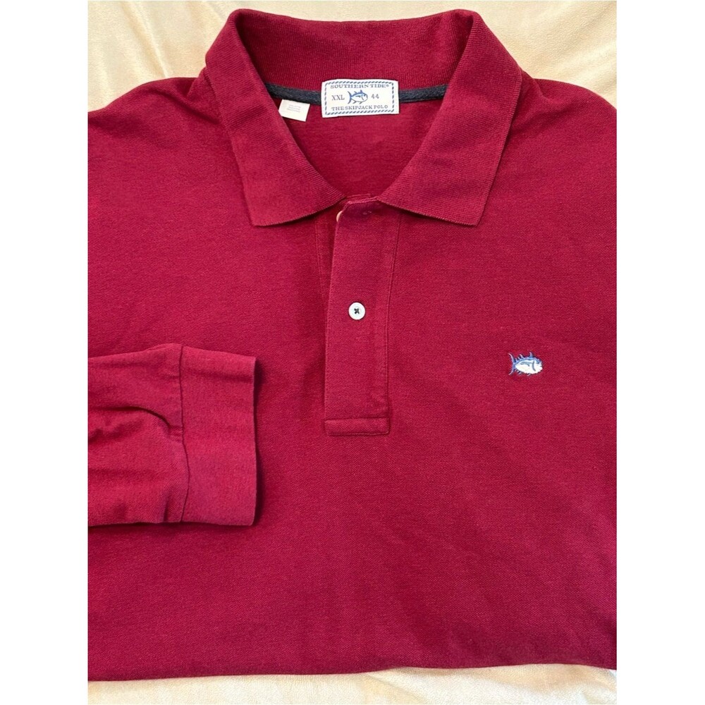 Southern Tide Men XXL Long Sleeve Skipjack Polo Shirt Red Cotton Blend Stretch